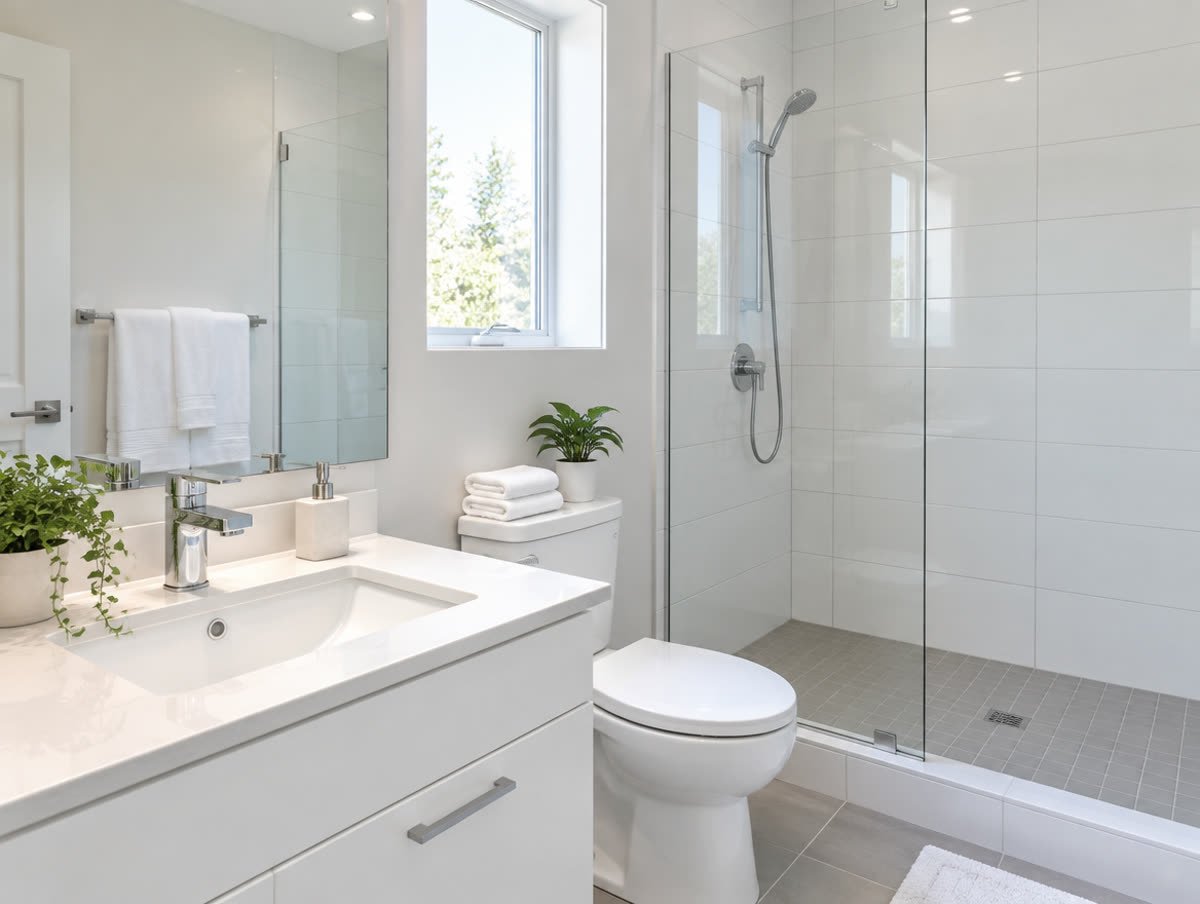 A sparkling clean bathroom with a streak-free shower screen