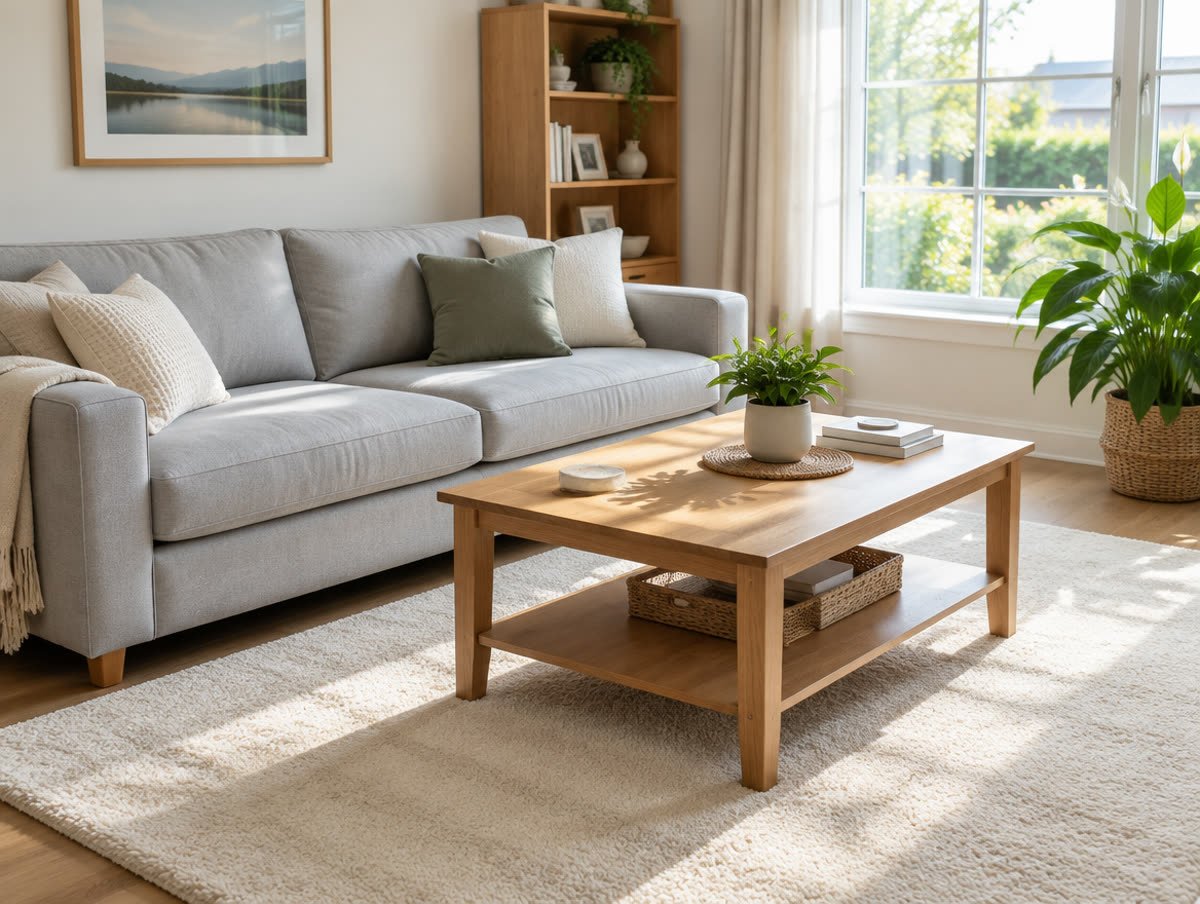 A tidy, freshly vacuumed living room